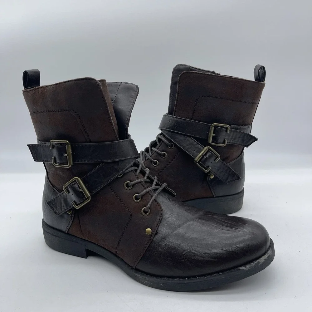 ARider Antonio-01 Men's Size 9.5 Moto Leather Boots Dark Brown Casual Shoes